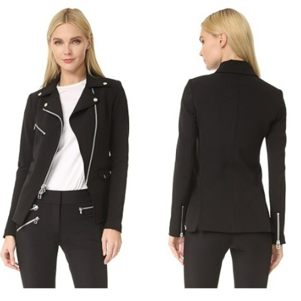 $650 VERONICA BEARD Black Scuba Hadley Moto Dickey Jacket Asymmetrical Zip sz 0